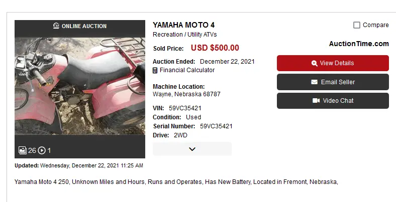 price example $500 for yamaha moto 4 
