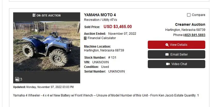 yamaha moto 4 auction $3500 